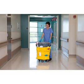 Rubbermaid Commercial Products Supply Organizing Caddy for Brute Trash Cans Yellow Tool Organizer Storage for Spray Bottles/Paper Towels/Gloves/Scrub Brush 1 Count