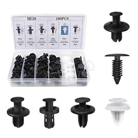 leediga 100 PCS Car Door Panel Fixed Buckle Assortment Set, 6mm 7.6mm 8mm 9mm 10mm 6 Specification Bumper Rivet Clip with Disassembly Tool, Expansion Screw Replacement, Universal Car (White & Black)