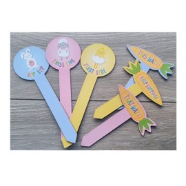 LR Supplies Easter Egg Hunt Signs 6pcs Wooden Garden Trail Kit Party Decorations Bunny Chick