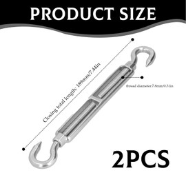 2PCS Stainless Steel Double Hook Type Turnbuckle Wire Tensioner, Open Body Turnbuckle Wire Rope Tensioner, Tensioners, Adjustable Hook and Eye Set.