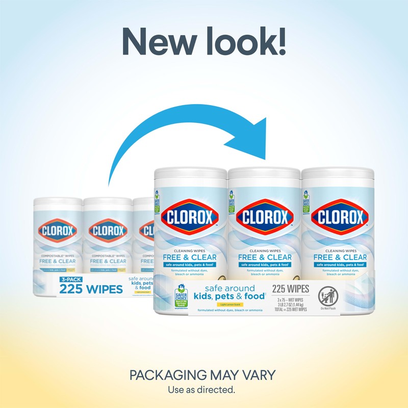 Clorox Free & Clear Cleaning Wipes, Light Lemon Scent, 75