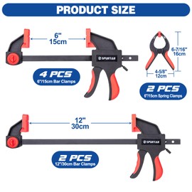 Spurtar 8pcs Bar Clamps for Woodworking 6" and 12" Quick-Release Wood Clamps 6" Spring Clips Heavy Duty Trigger Spreader for Woodworking Metalworking DIY Household Projects