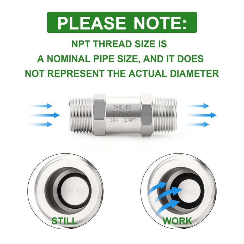 TAISHER 1PCS 304 Stainless Steel 1/2" NPT Male Check Valve,Backflow