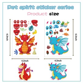 MUYINGZHUO Cartoon Make a Face Dragon Stickers, 8 Sheets Character Dragons Face Stickers for Adults, Delicate Gifts & DIY Art Craft Decals (FaceDragon)
