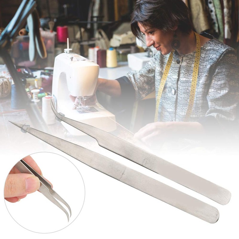 Fdit 4PCS Stainless Steel Straight & Curves Tweezer Tips Set,