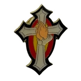 RELIGIOUS CROSS PRAYING HANDS LAPEL PIN NEW