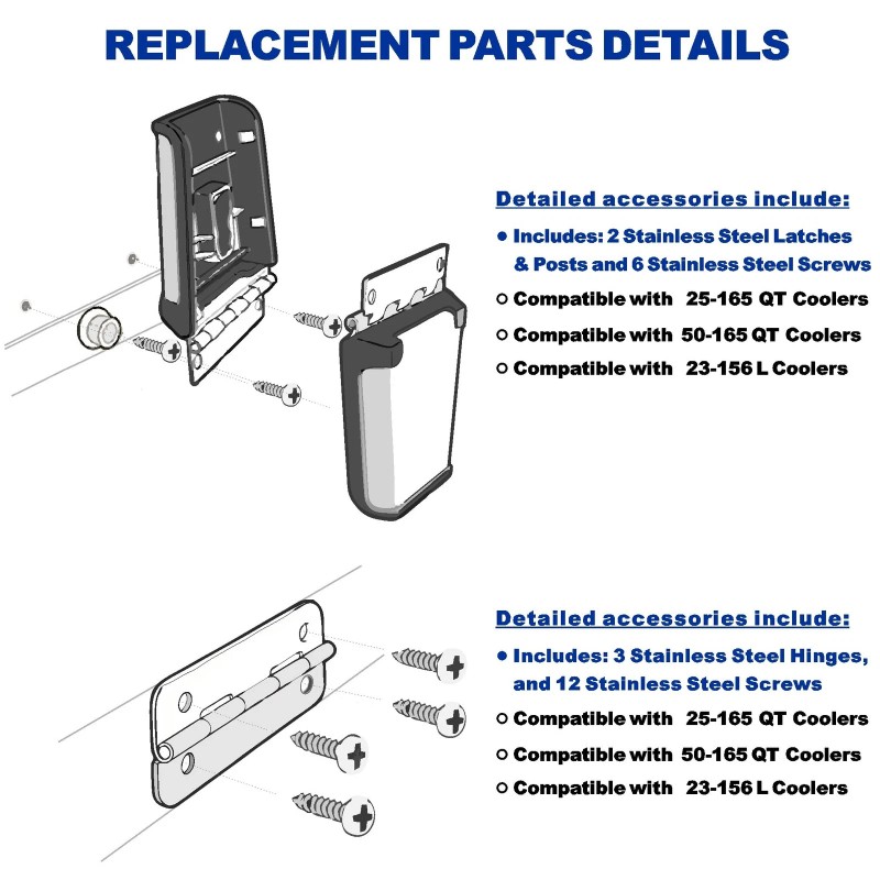 Wndine Cooler Stainless Steel Hinge & Latch Set, For Igloo