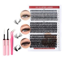GeorgeX Kit de Extensión de Pestañas Mezcla 30D 40D 50D con Unión Y Sellado de Pestañas de Sujeción Fuerte, Racimos Pestañas DIY Todo En 1 con 320 Pestañas Individuales
