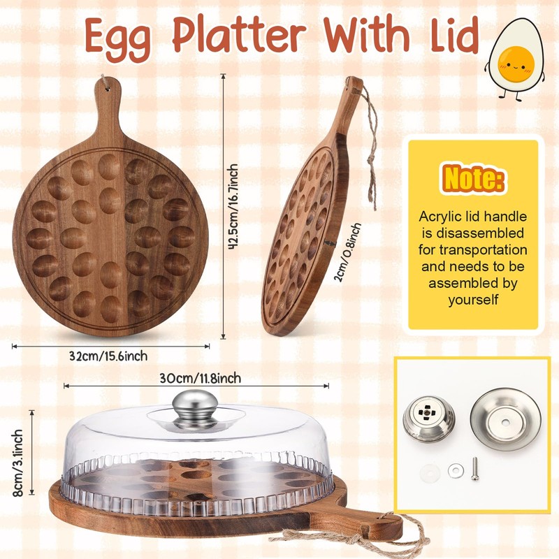 FillTouch Easter Acacia Wood Deviled Egg Platter with Lid and