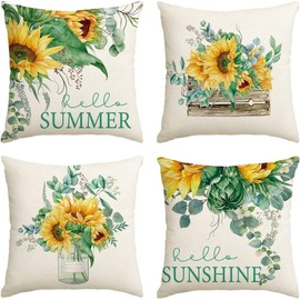 BAOKU Set of 4 Pillow Covers 18x18 Inch Decorative Cushion Covers,Autumn Sunflower Throw Pillow Case Living Room Chair Sofa Pillowcase 45x45cm