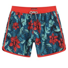 blackmogoo Mens 5" Vintage Swim Trunks 80s 90s Quick Dry Swim Shorts Retro 4-Way Stretch with Mesh Lining Swimsuit Trunks Dark Green Leaf XL