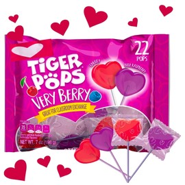 Valentine Heart Shaped Lollipops, Strawberry & Cream Flavor, Red & White with Cards, Classroom Exchange | (1 - Pack, Very Berry Flavored)
