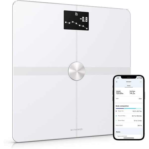 Withings Body+ - Digital Wi-Fi Smart Scale with Automatic Smartphone App Sync, Full Body Composition Including, Body Fat, BMI, Water Percentage, Muscle & Bone Mass, with Pregnancy Tracker & Baby Mode White