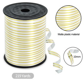 TONIFUL TONIFUL Curling Ribbon-White Gold Balloon Curling Ribbons-250 Yards Balloon String for DIY Decor,Gift Wrapping,Ribbons and Bows for Christmas New Year Birthday Gifts Graduation Supplies