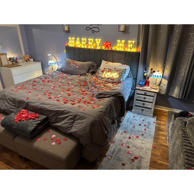 LED Marry Me Light Up Letters with Rose Petals, Love