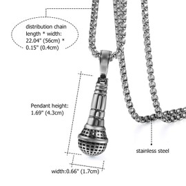 OIDEA Men's Pendant Stainless Steel with Vintage Punk Rock Microphone Pendant 56 cm Chain Black Silver, Stainless Steel, No Gemstone