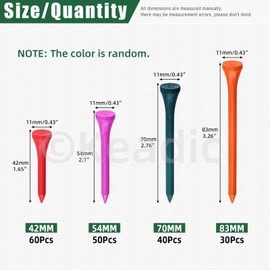 Keadic 180-Piece Wooden Golf Tees Assortment Set, 1-5/8 Inch 3-1/4 Inch 2-3/4 Inch 2-1/8 Inch Tall Golf Tees Bulk Reduce Side Spin and Friction for Golfing Activities, Practice, Game (Mixed Colour)