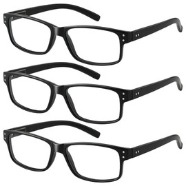 resjok 3Pairs Reading Glasses Men - Blue Light Blocking Square Readers for Men with Spring Hinge Anti Eyestrain Eyeglasses (Black, 1.25x)