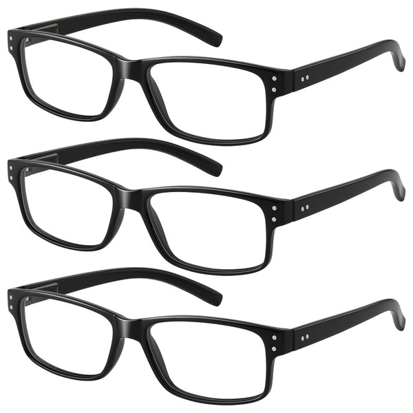 resjok 3Pairs Reading Glasses Men - Blue Light Blocking Square