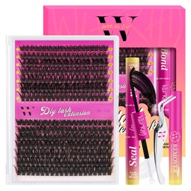 Wimpernverlängerungsset 280-teiliges Einzelwimpernbüschel 60D 80D Wimpernbüschelset Natürliches Wimpernset mit Wimpernkleber und -versiegelung, Wimpernentferner und Pinzette (D-Mix 9-16 mm Set)