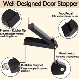 Kickdown Door Stop, Door Holder to Keep Door Open, Self Adhesive Door Stopper, No Drilling Door Stop, Heavy Duty Door Stopper for Bottom of Door, Easy Pedal Doorstop for Bedroom (Black)