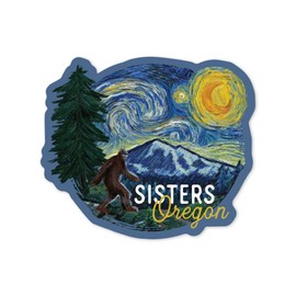 Lantern Press Sticker Sisters, Oregon, Bigfoot Starry Night, Die Cut Vinyl, (Waterproof Decal for Cars, Water Bottles, Laptops, Coolers), Small