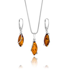 Copal Women's Jewellery Set Made of Amber and 925 Silver with Adjustable Chain, Sterling Silver, Amber, Amber