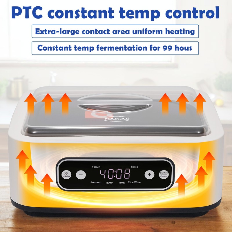 1.7-Quart Yogurt Maker with Adjust Temp(21°C-48°C/70°F-118°F) & Time(1-99h),110V-240V Auto-adaptive,Steel Inner