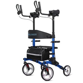 ELENKER Upright Walker, Stand Up Folding Rollator Walker with 10” Front Wheels Backrest Seat and Padded Armrests for Seniors and Adults, Blue