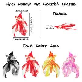 COLIGREE 16pcs Goldfish Filigree Charms Multicolor Hollow Koi Pendants Colorful DIY Accessories for Jewelry Making Hanging Decorations Bookmarks Scrapbook Adornment