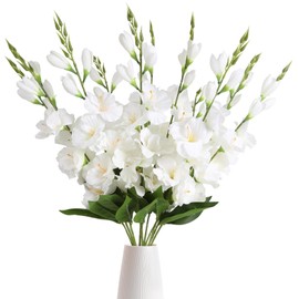 IPOPU White Gladiolus Artificial Flowers 10PCS Silk Gladiolus Flowers with Stems 30in Faux Gladiolus Flowers for Wedding Home Party Floral Arrangement Centerpiece Table Decoration(White)