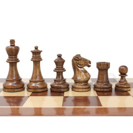 House of Chess - Grand Master Staunton Tournament Chess Set Pieces - King Size: 3-3/4" (Broad Base) + 2 Extra Queens - Acacia Wood/Boxwood