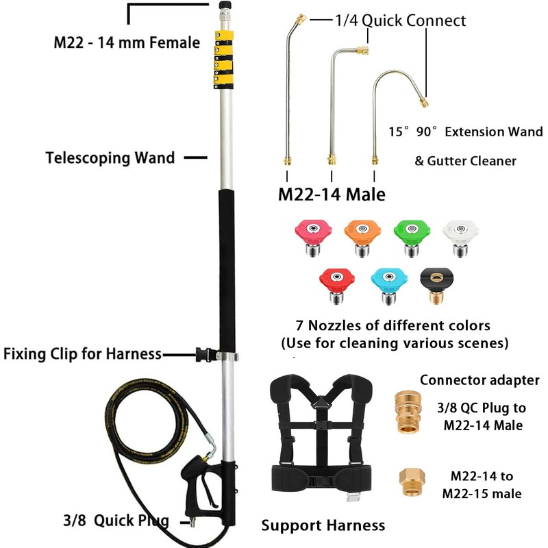 24FT Aluminum Telescoping Pressure Washer Wand with Power Washer Extension