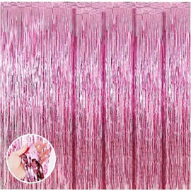 MMSZHL 6 Piezas Cortinas de Malla Metálica, Metálicos Cortina Brillante para Decoración de Boda, Telón de Fondo con Flecos, Fiesta Cumpleaños, Decoración Navideña, Protección Privacidad (Rosa)