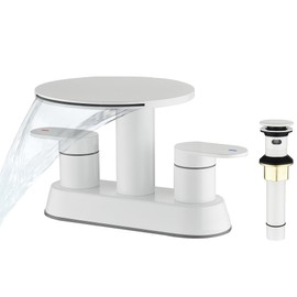 Chivina Waterfall Bathroom Faucet 3 Hole 4 Inch Centerset，RV & Vanity Bathroom Sink Faucet with Pop Up Drain, White Storage Top Faucet Wide Waterfall Spout