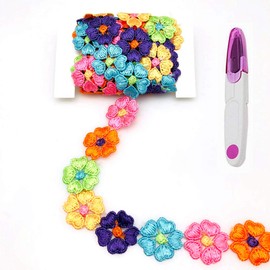 FQTANJU 5 Yards Color Peach Heart Decorating Lace Embroidered Trim Ribbon and Scissors(Random Color)