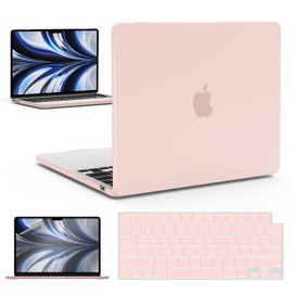 IBENZER Compatible with 2024 2023 2022 MacBook Air 13 inch Case M3 A3113 M2 A2681, Hardshell Case & KeyboardCover & ScreenFilm for Mac Air 13.6 with Touch ID, Sakura Pink, KK-SKPK+2