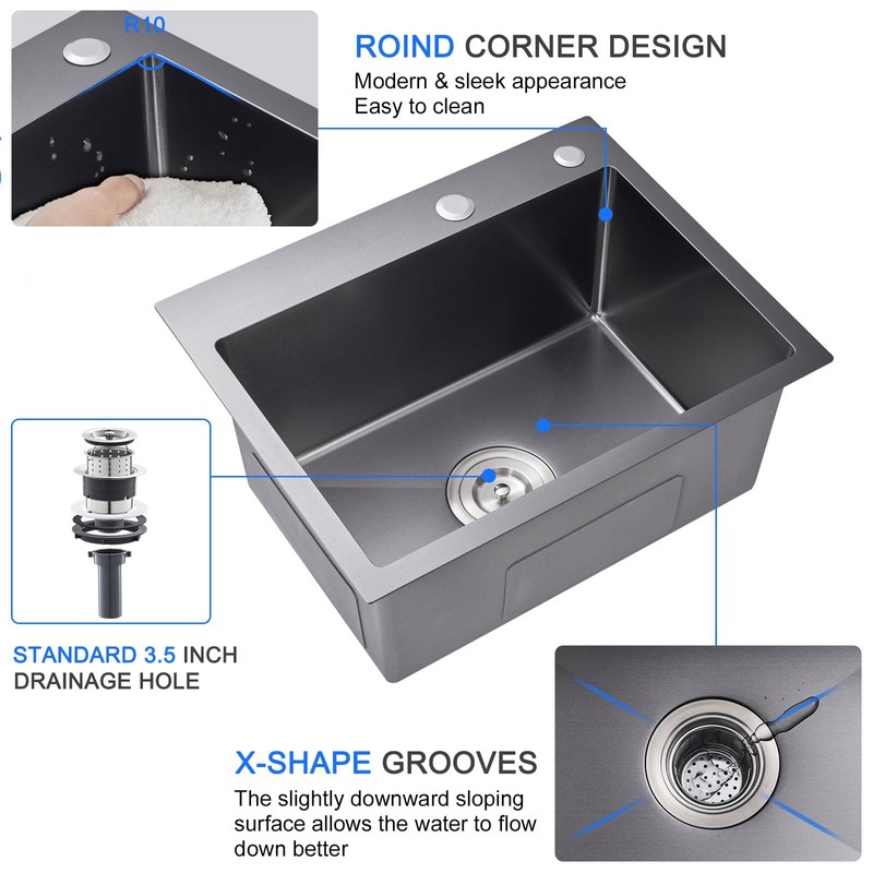 MENATT Commercial 22 X 18 Inch Drop in Single Bowl
