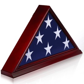ANLEY Solid Wood Memorial Flag Display Case with Base - Real Glass Front - Wall Mounted Burial Flag Frame - American Veteran 5' x9.5' Folded Flags Shadow Box