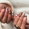 Uñas postizas de almendra, color marrón, tamaño mediano, estilo francés,