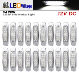 Ledvillage 6.4 Inch Clear Lens White 12 LED Side Marker Lights for Trailer Truck Lorry Bus Waterproof w/Chrome Housing 12V DC (Pack of 20)