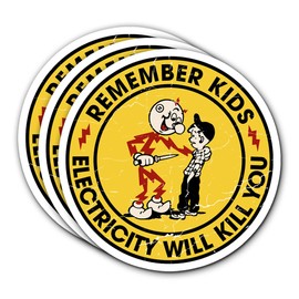 FALIMITLESS Remember Kids Electricity Will Kill You Sticker Hard Hat Decals Vinyl Waterproof - Electrician Stickers for Water Bottles, Phone Laptop Car Window