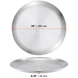 SINJEUN 8 Piece 304 Stainless Steel Dinner Plates, 10 Inch Double Layer Round Serving Plates, Silver Brushed Metal Dishes for Camping, Eating, BBQ, Steak, Salad