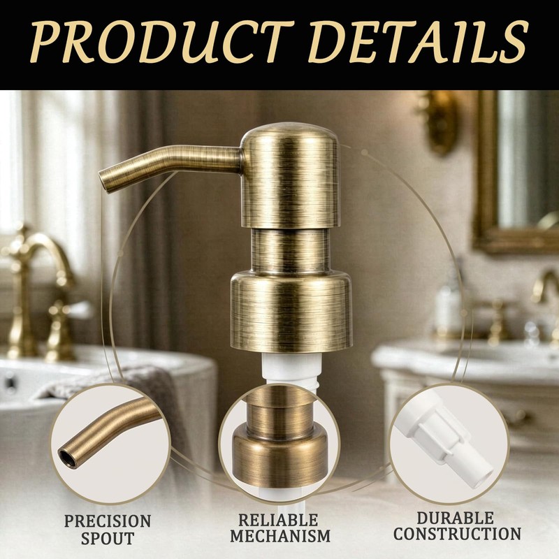 4 Pcs Soap Dispenser Pump Replacement, Gold Stainless Steel