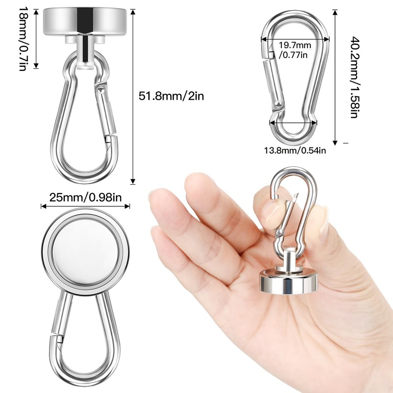 Wukong 25 mm Neodymium Magnets Hooks, Pack of 4 Strong