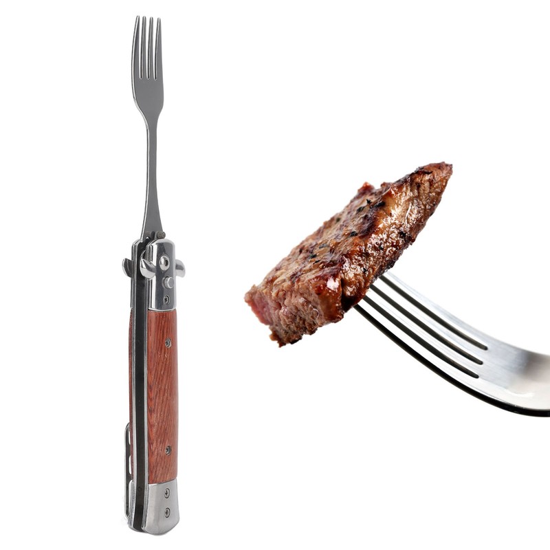 Spring Fork Rosewood Handle Stainless Steel Foldable Spring Fork for