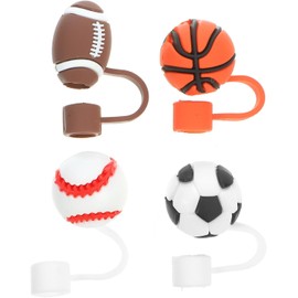 KALLORY Tapas de Paja Reutilizables de Pvc para Pajillas, 4 Piezas Diseño Deportivo Adorable, Buen Sellado y Protección contra Polvo para Fiesta Deportiva