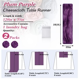 Waligoy Plum Purple Cheesecloth Table Runner 2 Pack 35" Boho Gauze Table Runner 120 inches Long Rustic Sheer Fabric Bulk for Baby Shower Wedding Bridal Birthday Party Decorations