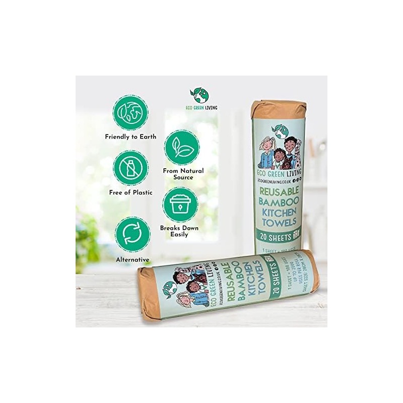 Reusable Paper Bamboo Towels for Kitchen, Up to 100 Uses