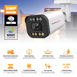 PANOEAGLE 8MP PoE IP Camera Outdoor,4K Varifocal Dual Light Bullet Security Camera with 5X Optical Zoom,2.7~13.5mm Lens,Human Vehicle Detection,2-Way Audio,IP67 Outdoor,256G SD Slot